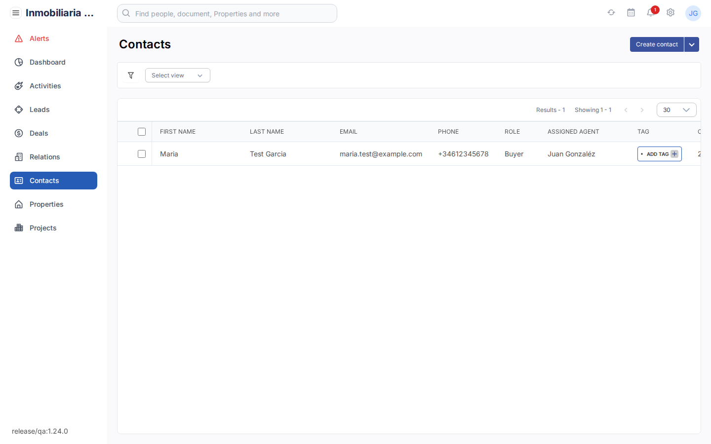Contactenoverzicht in Tesoro CRM