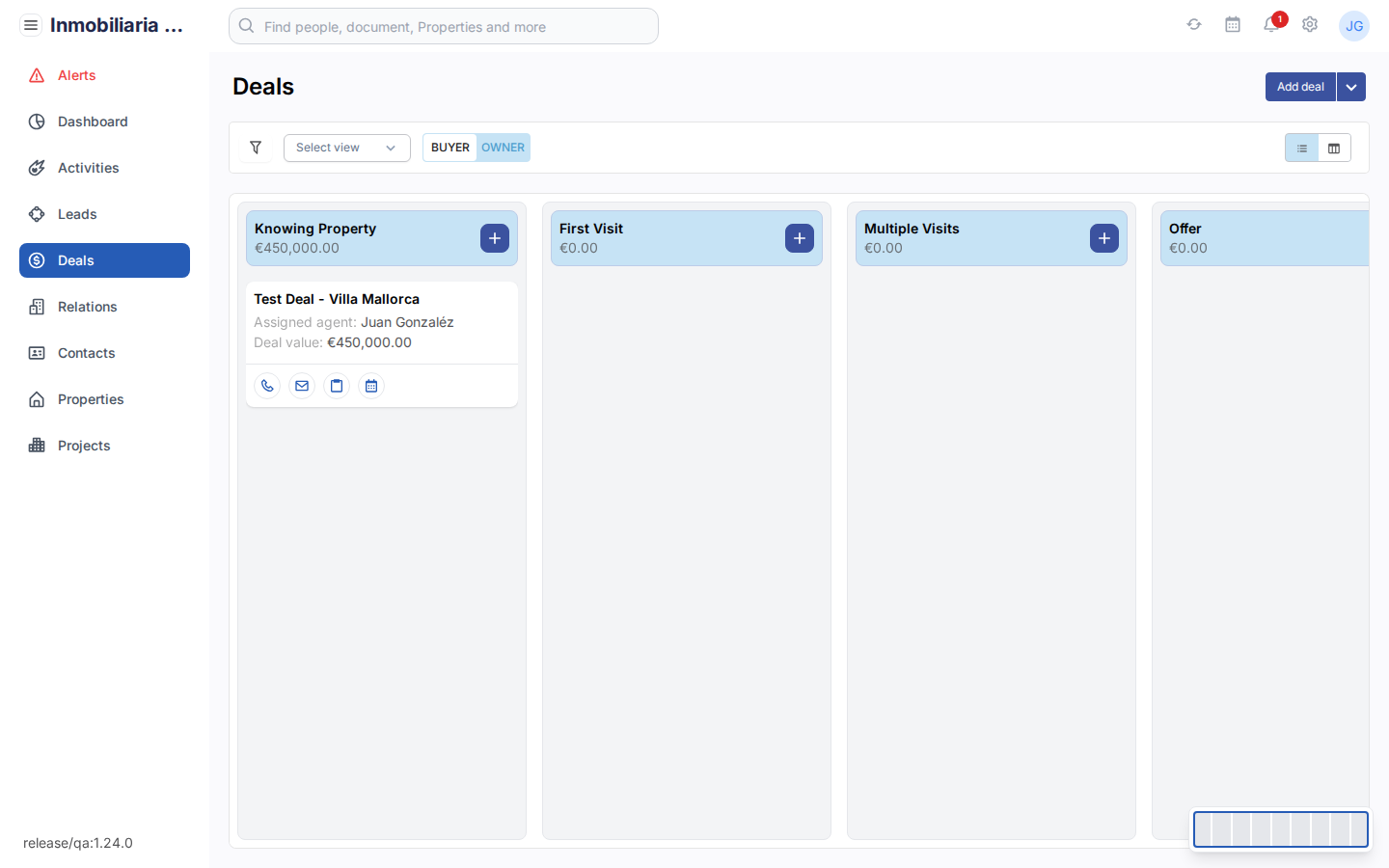 Deals-overzicht in Tesoro CRM