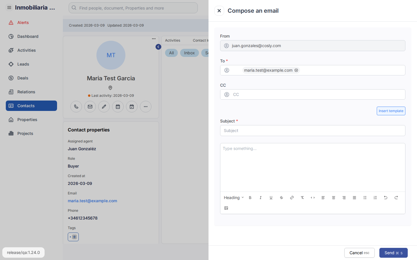 Het e-mail compose formulier in Tesoro CRM