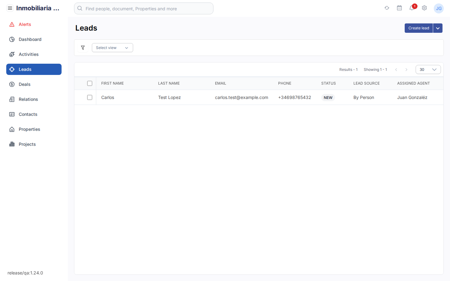 Leads-overzicht in Tesoro CRM