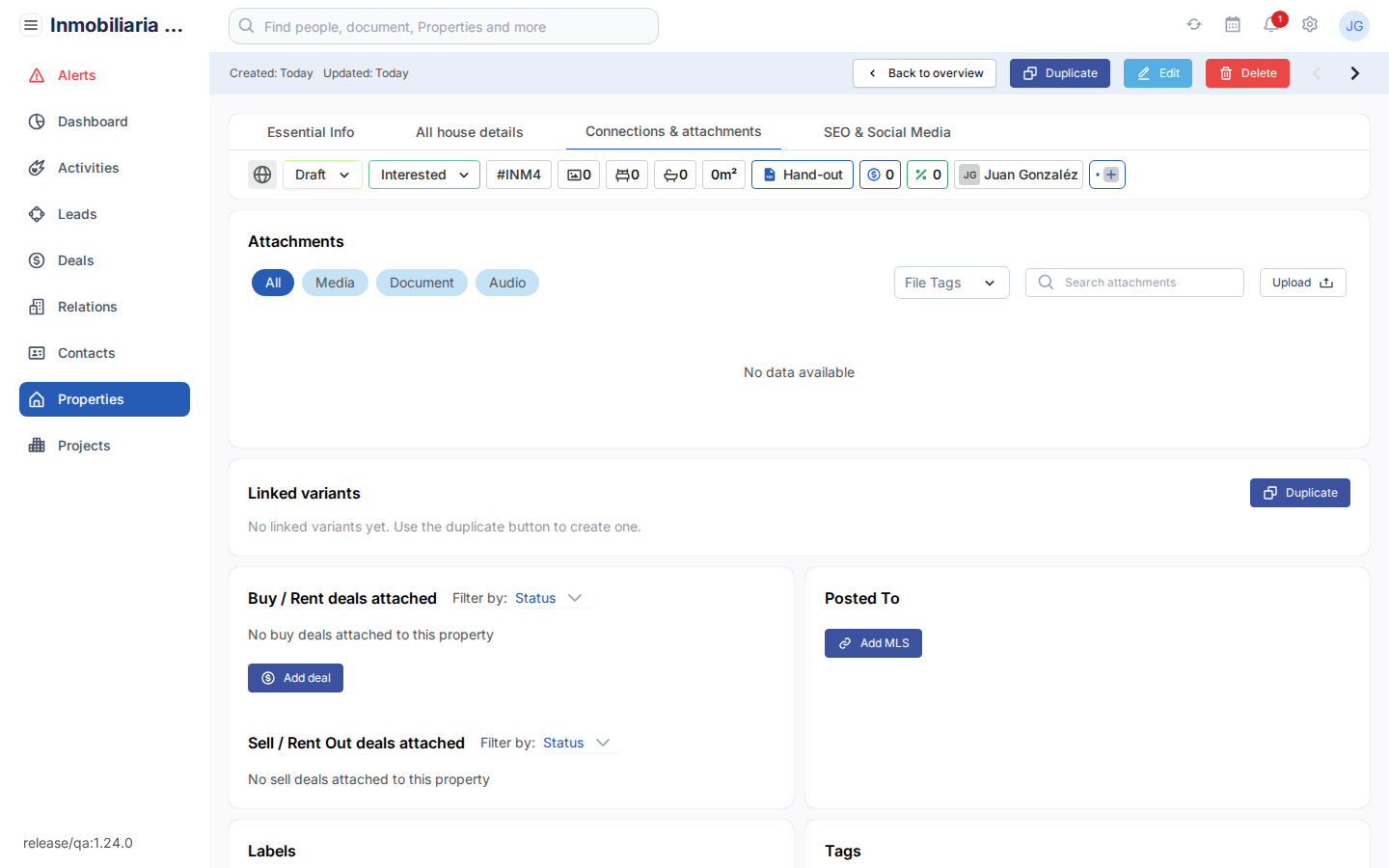 De connecties en bijlagen van een woning in Tesoro CRM