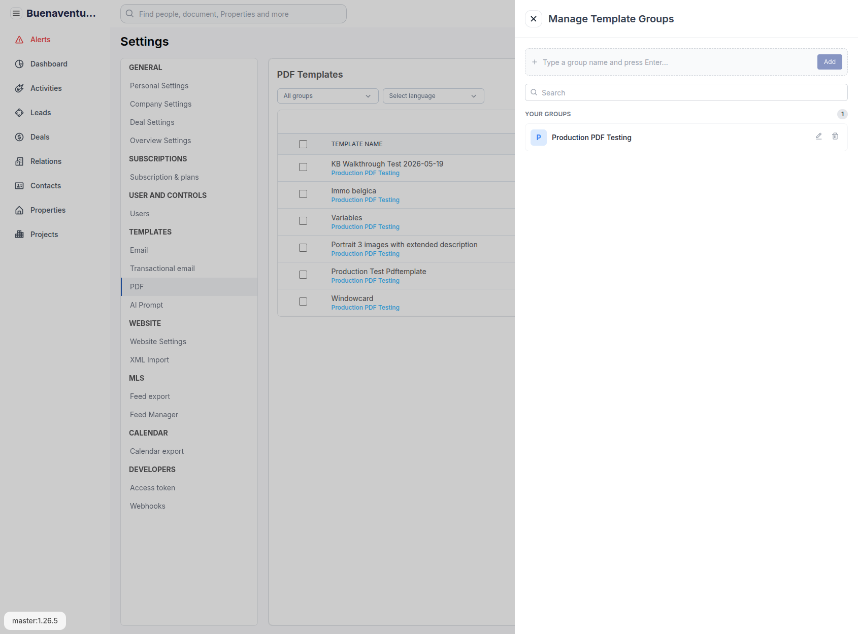Manage Template Groups dialoog