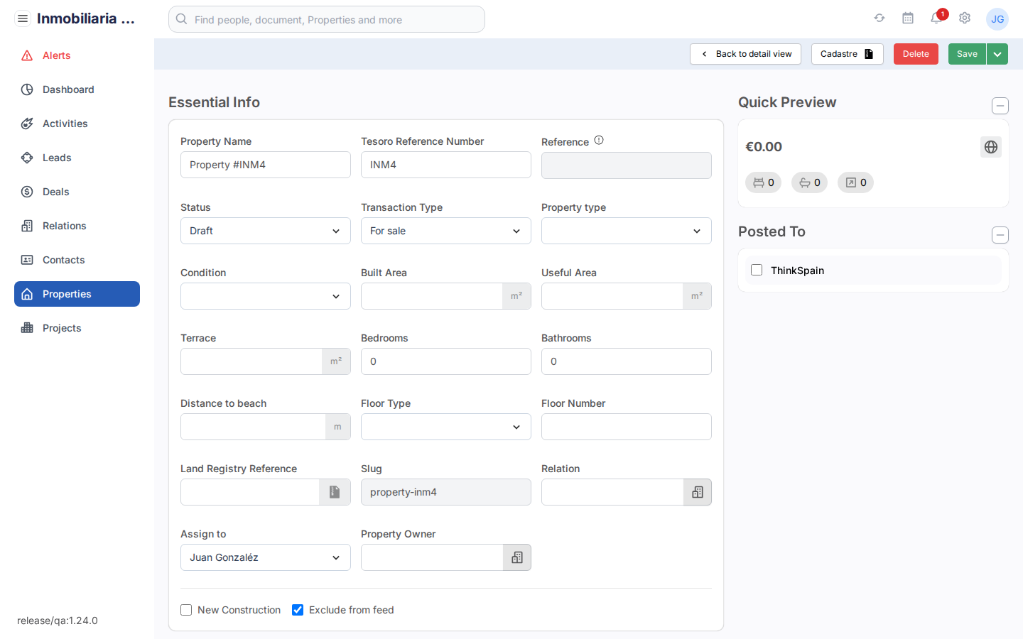 Het bewerkscherm van een woning in Tesoro CRM