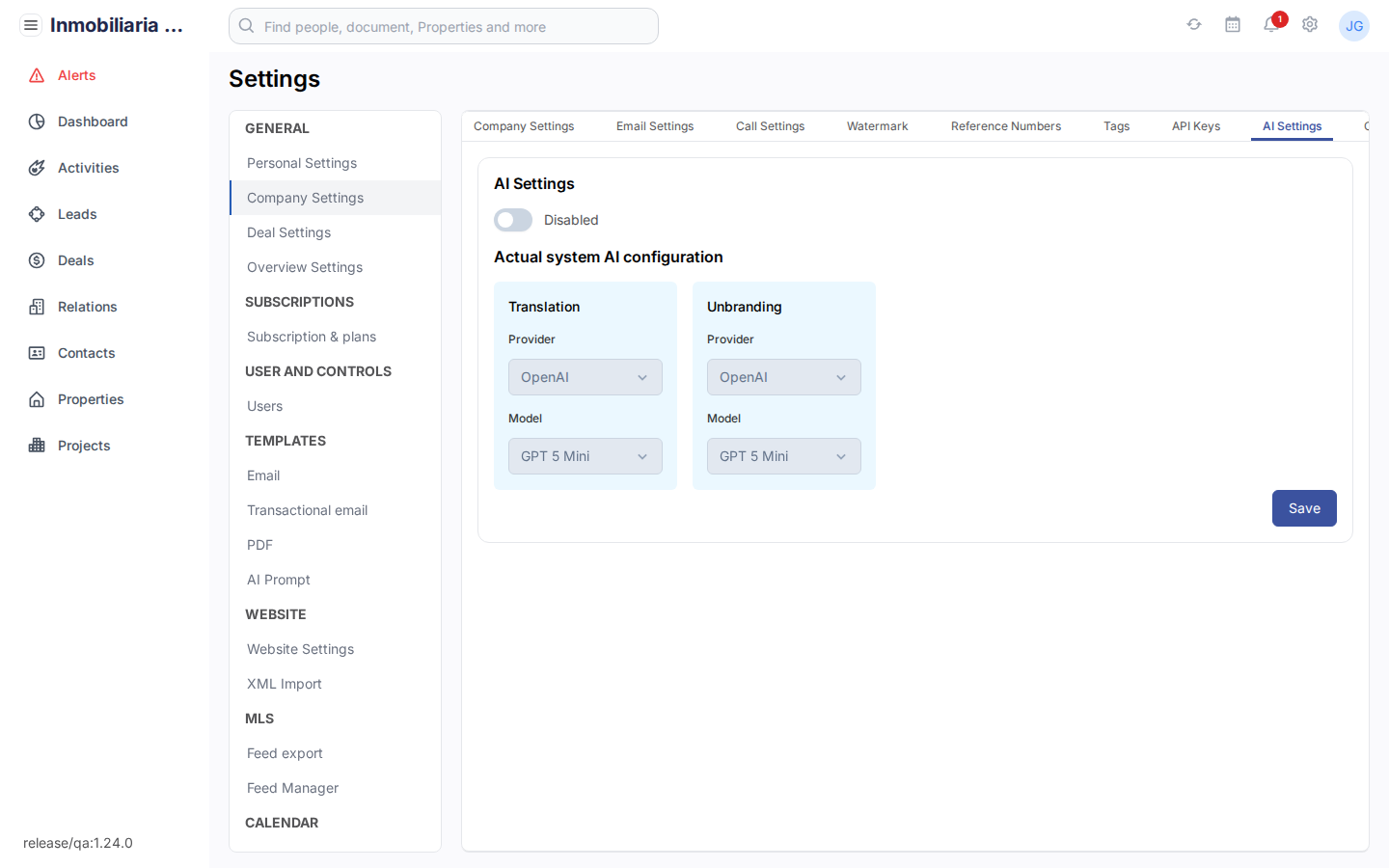 AI-instellingen in Tesoro CRM