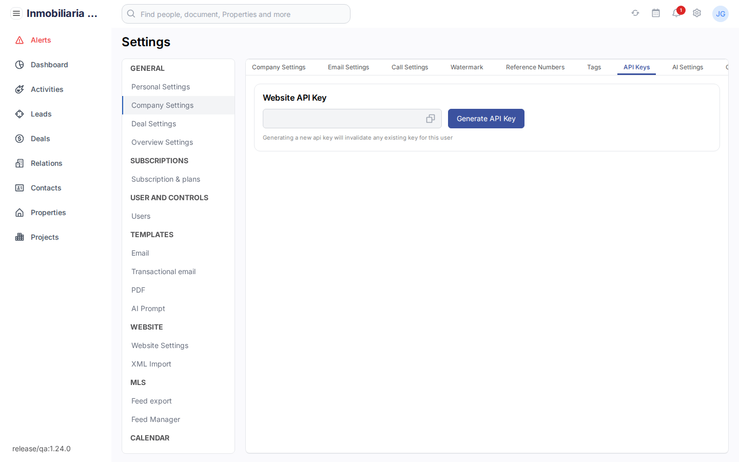 API-instellingen in Tesoro CRM