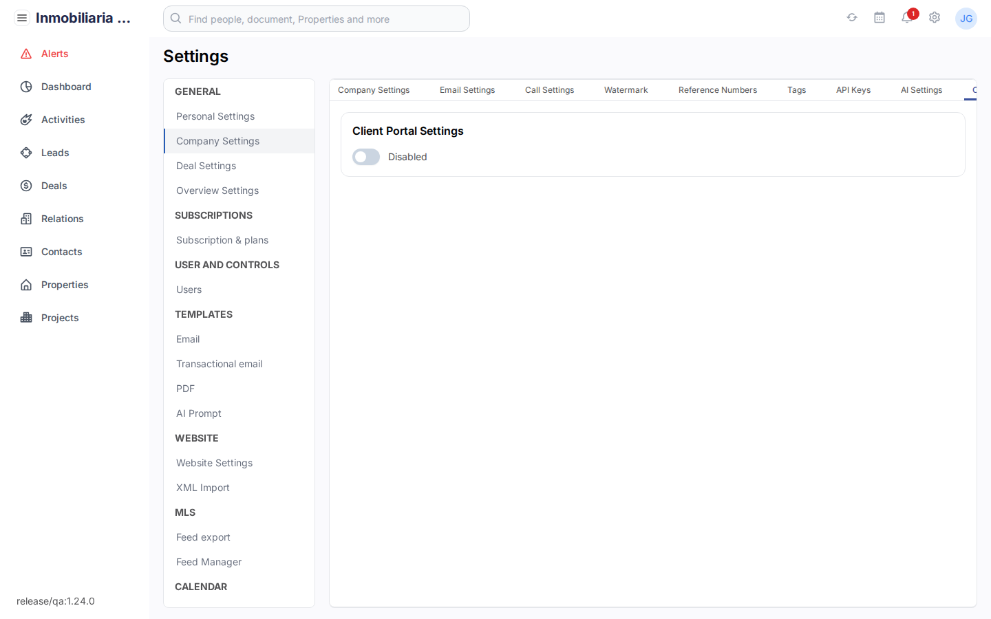 Client Portal instellingen in Tesoro CRM