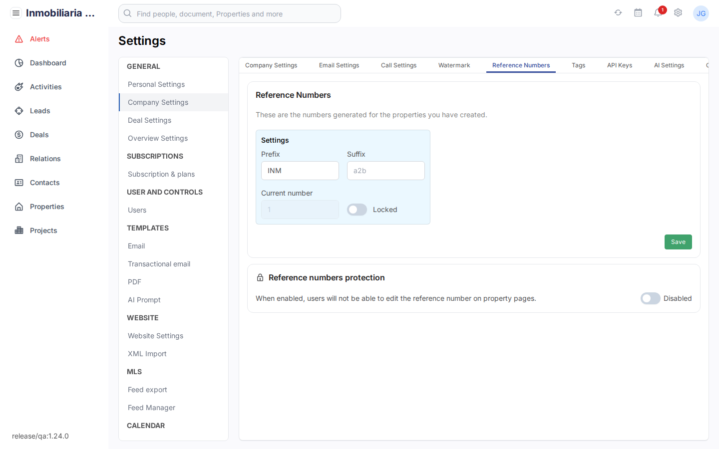 Referentienummer-instellingen in Tesoro CRM