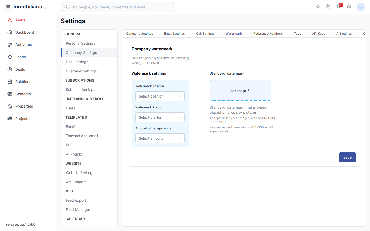 Watermerk-instellingen in Tesoro CRM