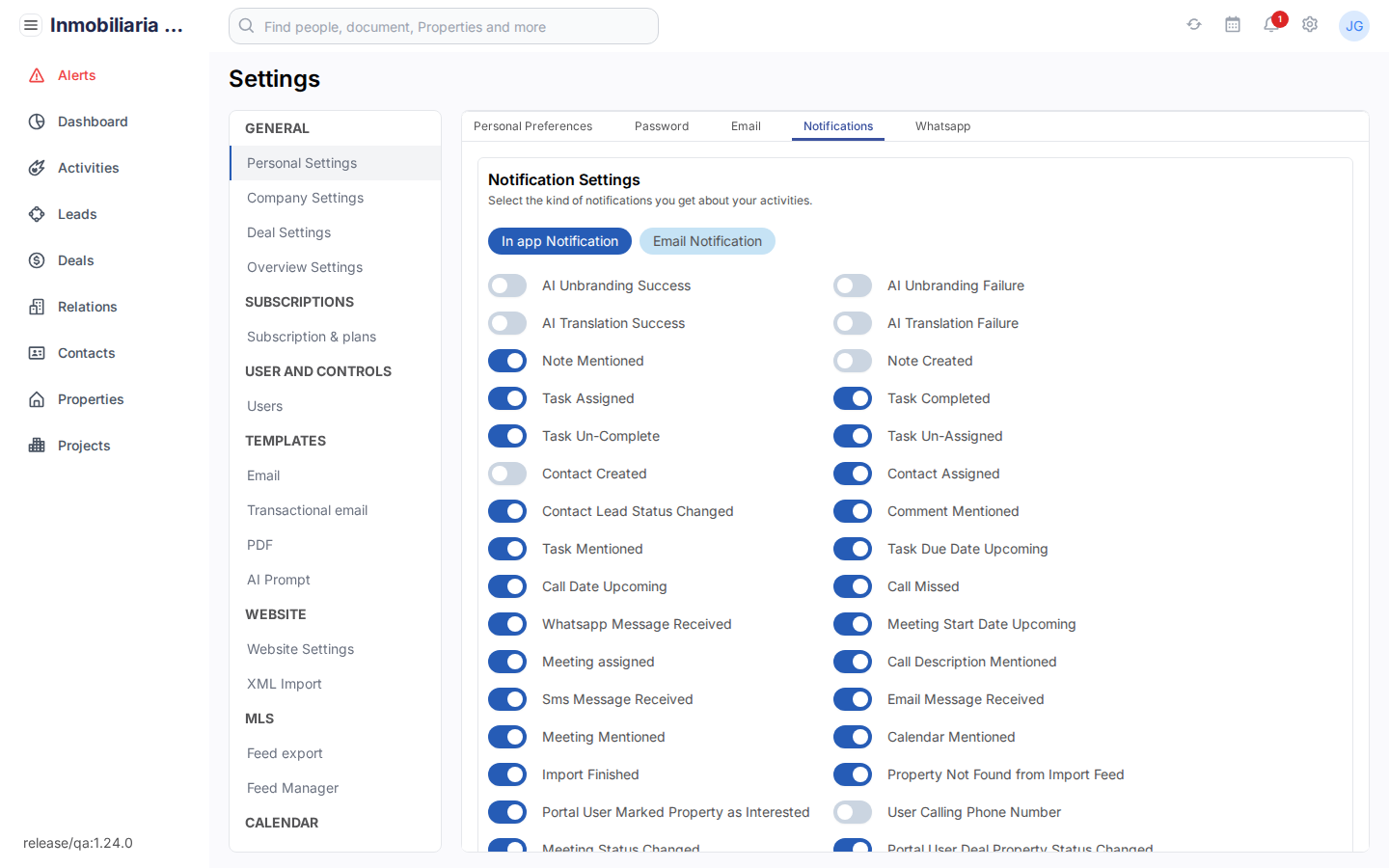 Notificatie-instellingen in Tesoro CRM