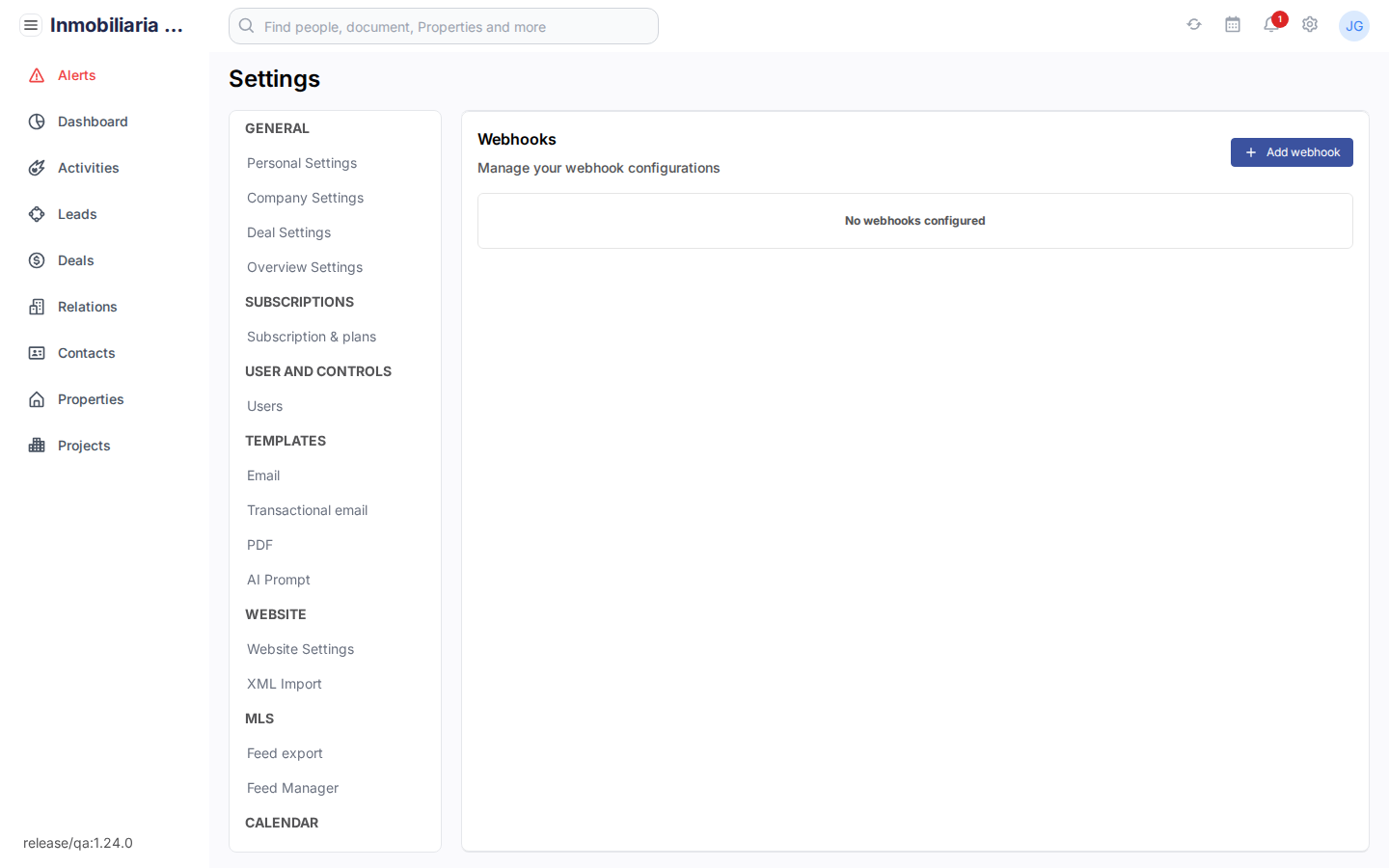 Webhooks-instellingen in Tesoro CRM